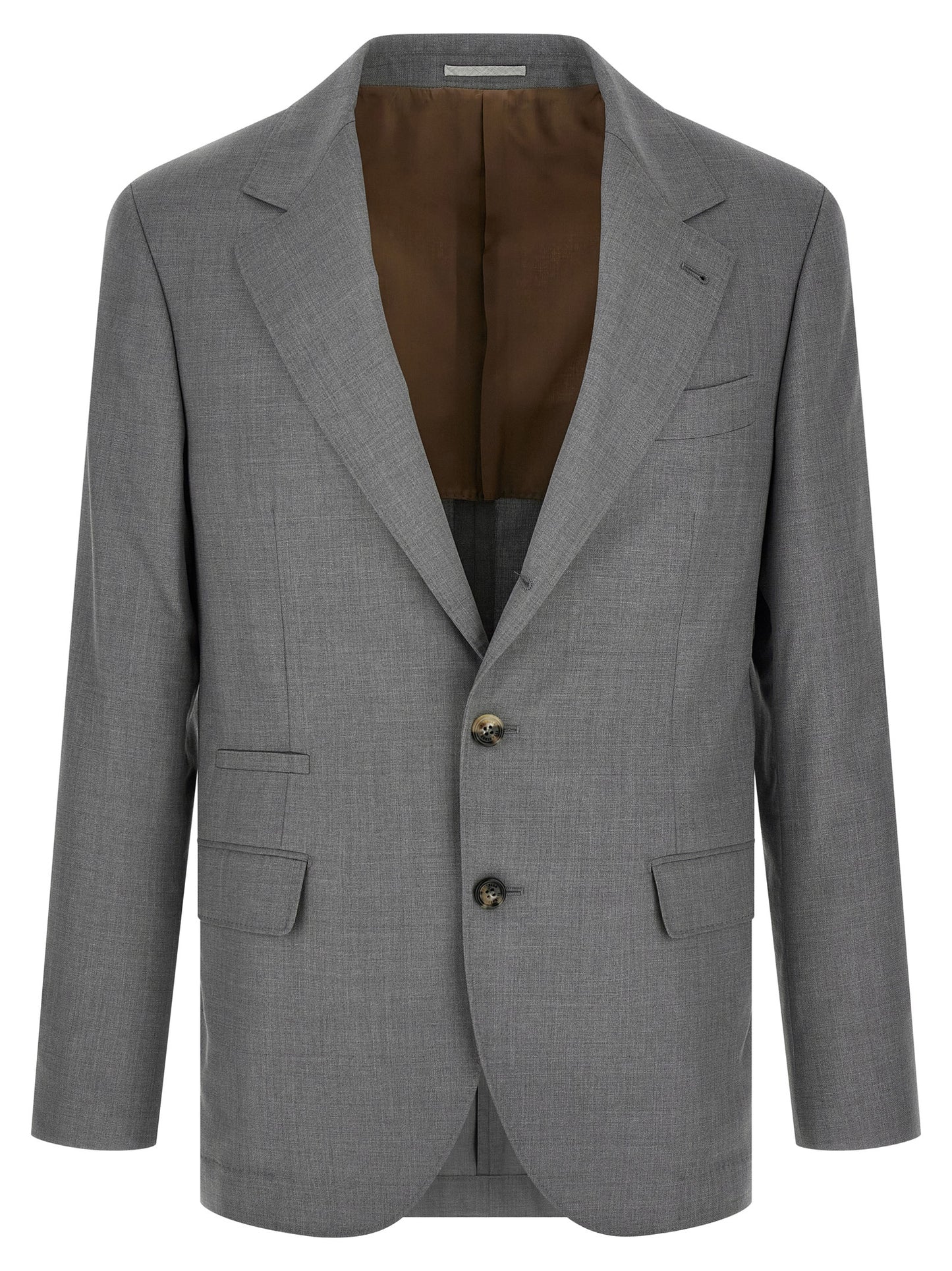 Brunello Cucinelli Men's Single Breasted Silk & Virgin Wool Blazer - Gray Horn