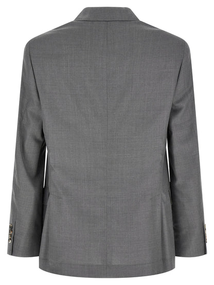 Brunello Cucinelli Men's Single Breasted Silk & Virgin Wool Blazer - Gray Horn