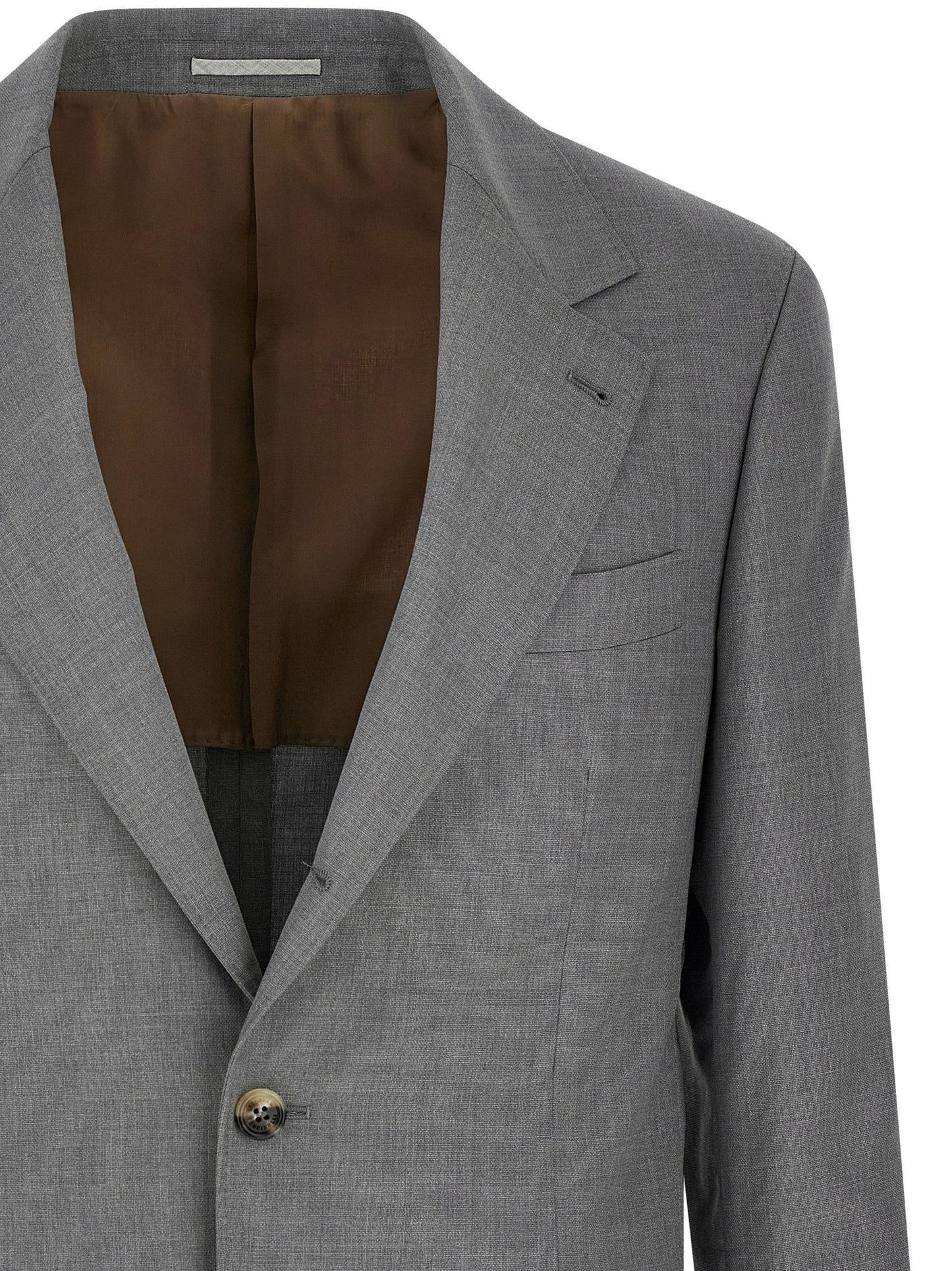 Brunello Cucinelli Men's Single Breasted Silk & Virgin Wool Blazer - Gray Horn
