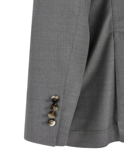 Brunello Cucinelli Men's Single Breasted Silk & Virgin Wool Blazer - Gray Horn