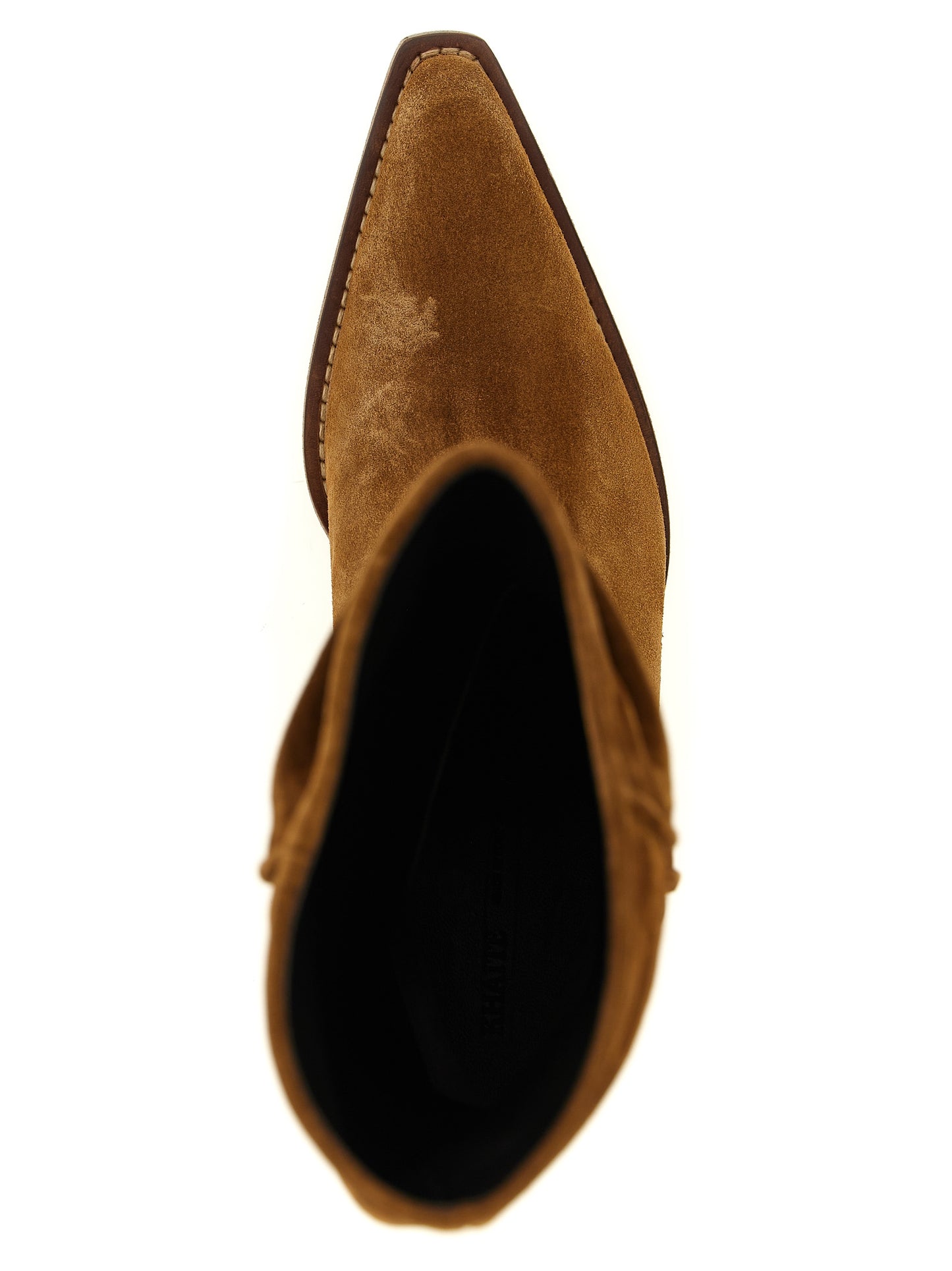 Chelsea Cowboy Mid-Calf Boots by Khaite for women in calfskin suede leather brown features an high-performance silhouette, showcasing the sophisticated design of the Women's Calfskin Suede Leather Chelsea Cowboy Mid-Calf Boots with a block-heel and a refined .