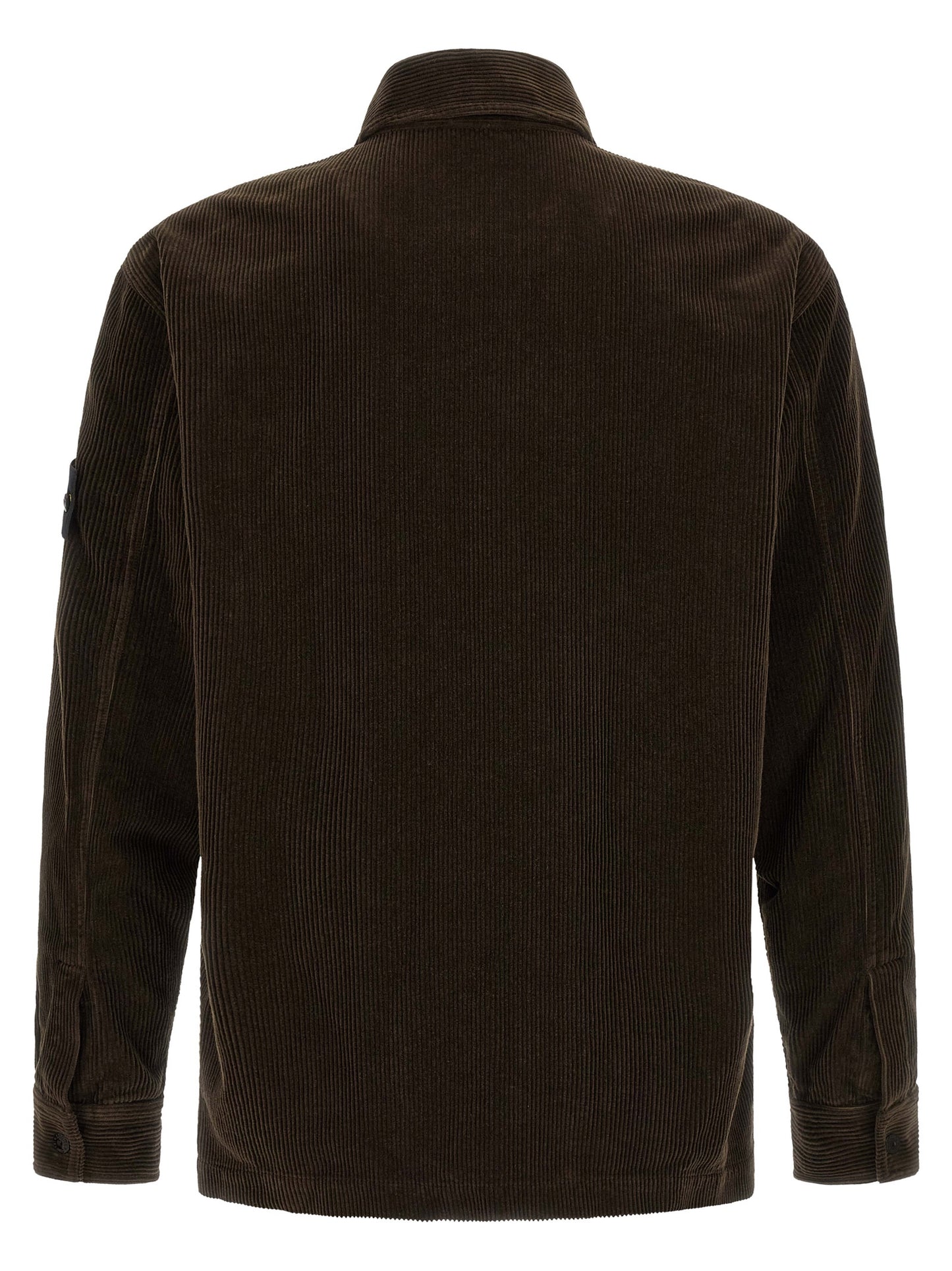 Overshirt by Stone Island for men in cotton corduroy brown showcases a sharp silhouette, elegantly detailed with a sharp and sharp .