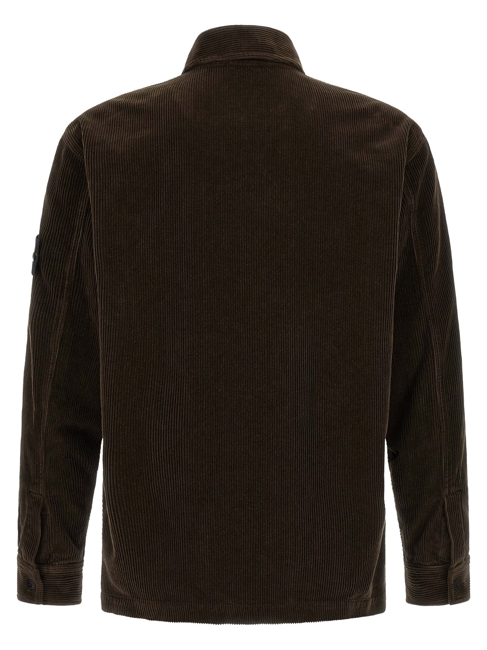 Overshirt by Stone Island for men in cotton corduroy brown showcases a sharp silhouette, elegantly detailed with a sharp and sharp .
