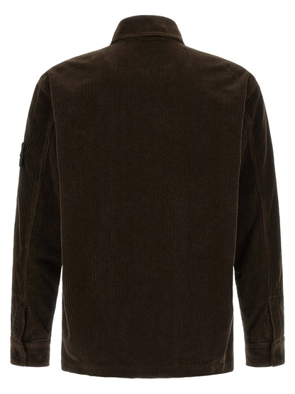 Overshirt by Stone Island for men in cotton corduroy brown showcases a sharp silhouette, elegantly detailed with a sharp and sharp .
