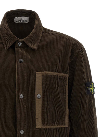 Overshirt by Stone Island for men in cotton corduroy brown showcases a sleek silhouette, elegantly detailed with a sleek and for a sleek finish.