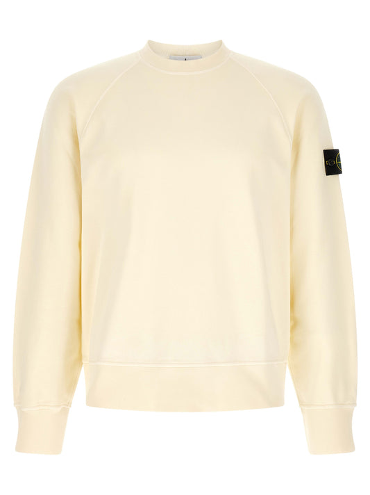 Sweatshirt by Stone Island for men in cotton canvas ivory, white & signature showcases a slouchy chic silhouette, artfully detailed with a slouchy chic and for a slouchy chic finish.