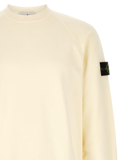 Sweatshirt by Stone Island for men in cotton canvas ivory, white & signature presents a smart casual silhouette, featuring a smart casual and for a sophisticated look.