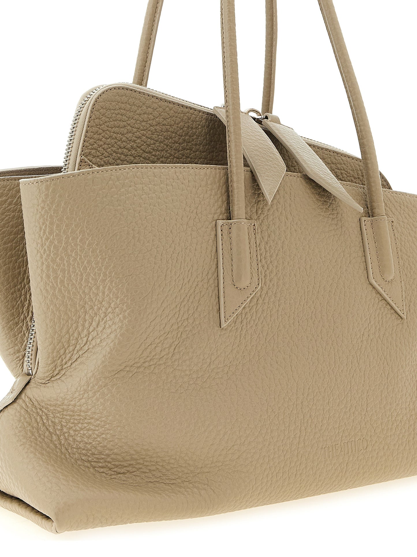 Medium Shoulder Bag by The Attico for women in bos taurus suede calf leather beige & sand features a distinguished silhouette, showcasing a secure zipper and distinguished with versatile shoulder-strap & handle for a distinguished finish.