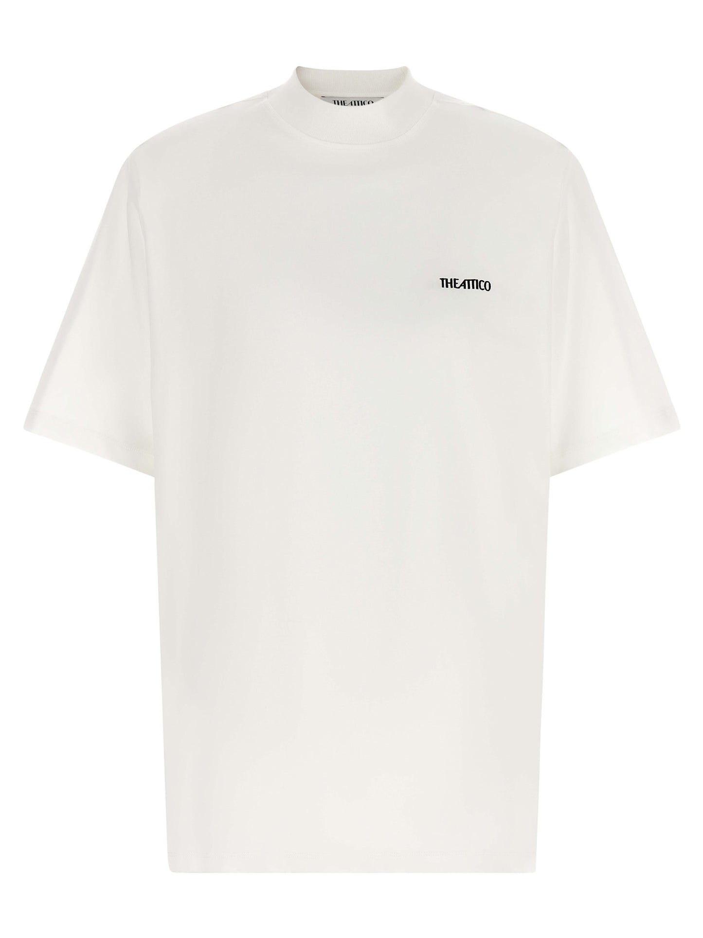 T-Shirt by The Attico for women in cotton white showcases a dramatic silhouette, elegantly detailed with a dramatic mock neckline and short-sleeve for a truly dramatic finish.