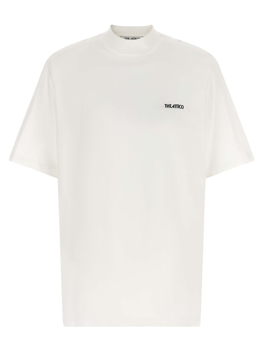 T-Shirt by The Attico for women in cotton white showcases a dramatic silhouette, elegantly detailed with a dramatic mock neckline and short-sleeve for a truly dramatic finish.