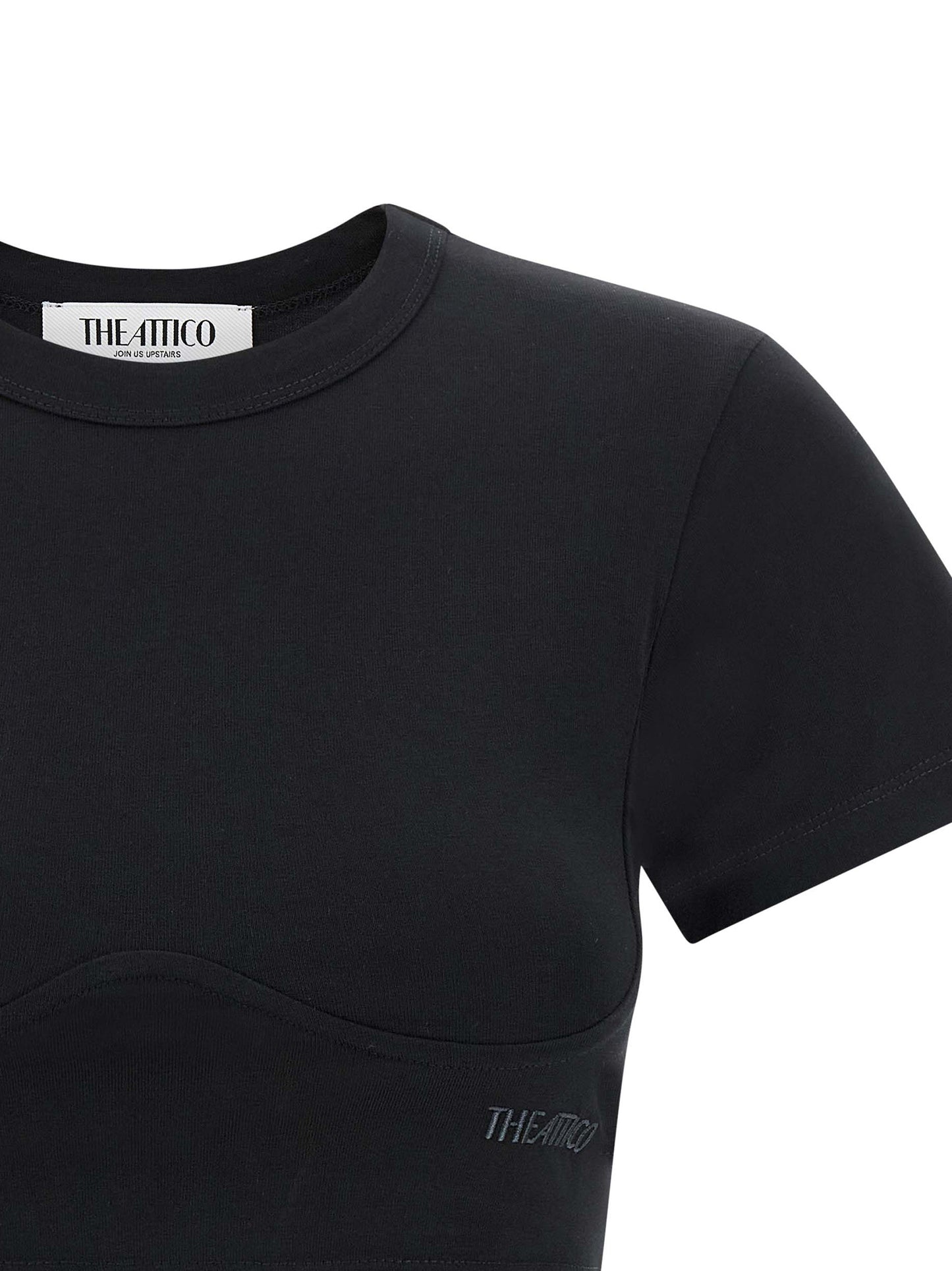 T-Shirt by The Attico for women in cotton black showcases a dramatic silhouette, elegantly detailed with a dramatic crew neckline and for a truly dramatic finish.