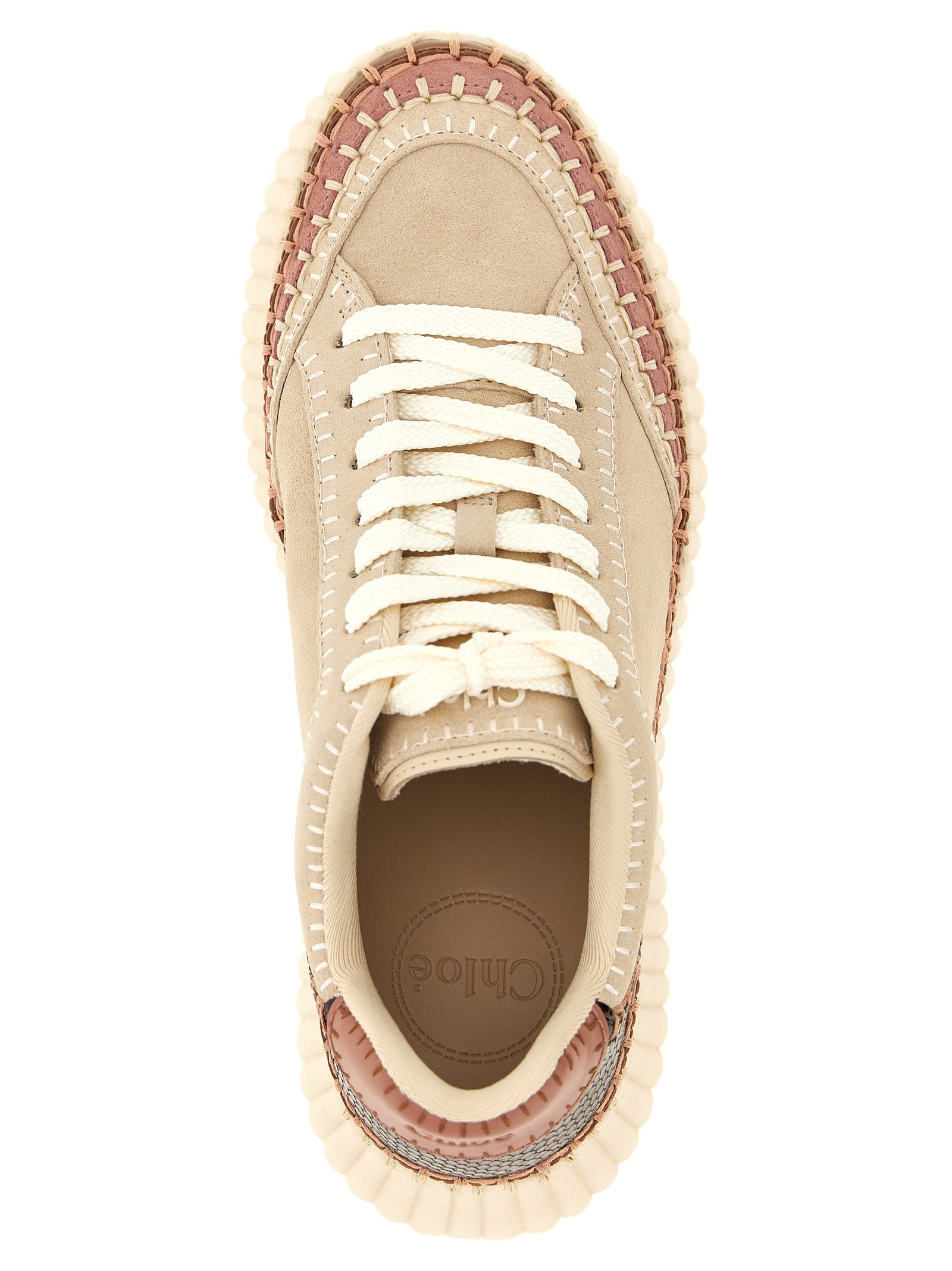 Platform Wedge Sandals by Chloé for women in polyester suede leather beige presents a sculptural silhouette, showcasing the Women's Polyester Suede Leather Platform Wedge Sandals design with a sculptural platform wedge and for a premium look.