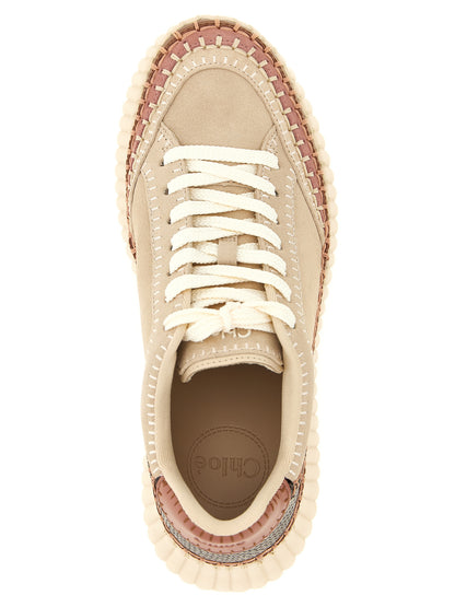 Platform Wedge Sandals by Chloé for women in polyester suede leather beige presents a sculptural silhouette, showcasing the Women's Polyester Suede Leather Platform Wedge Sandals design with a sculptural platform wedge and for a premium look.
