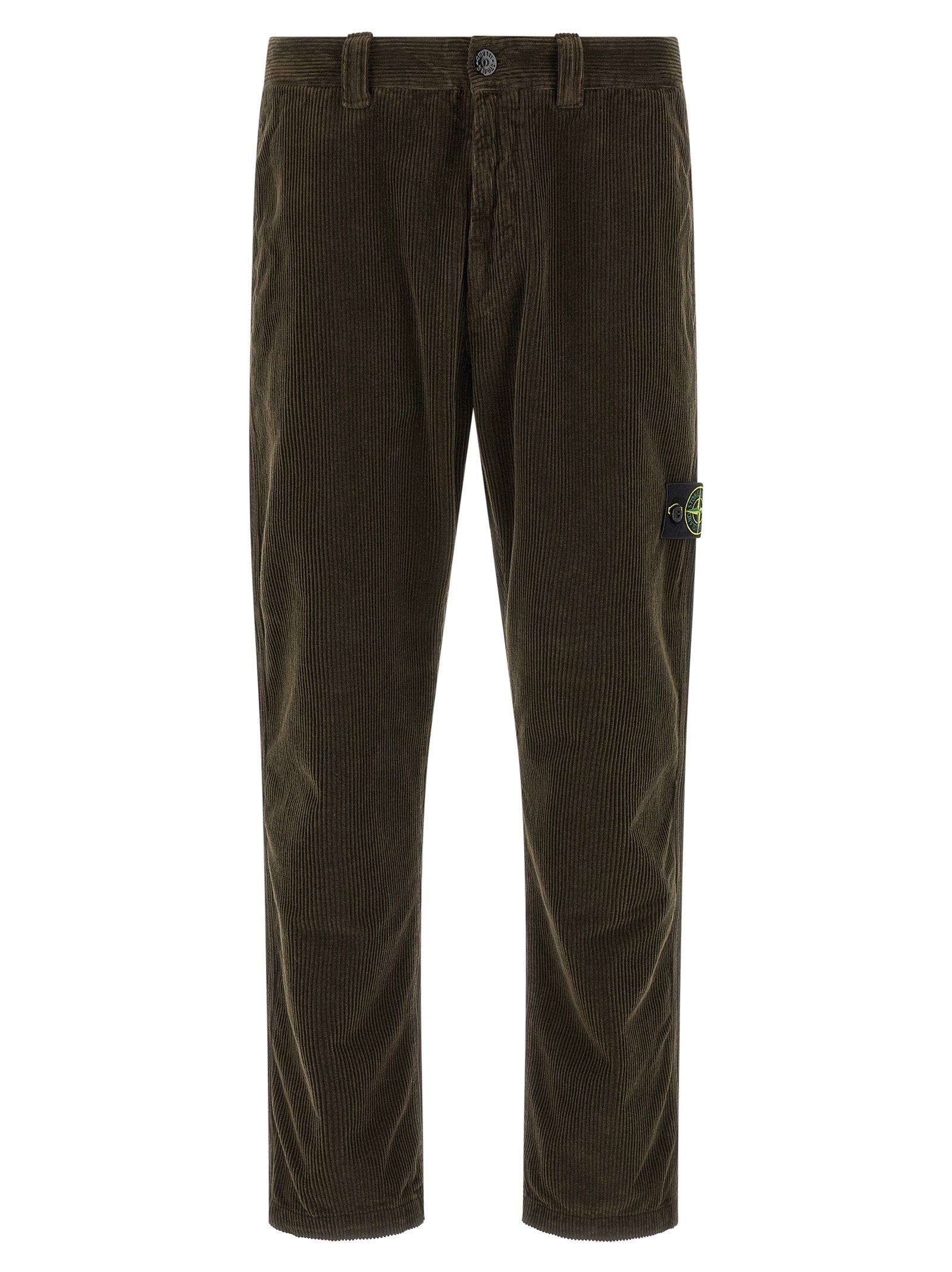 Casual Pants by Stone Island for men in organic cotton corduroy canvas charcoal & gray features an sartorial and long with a cut for a sartorial finish.