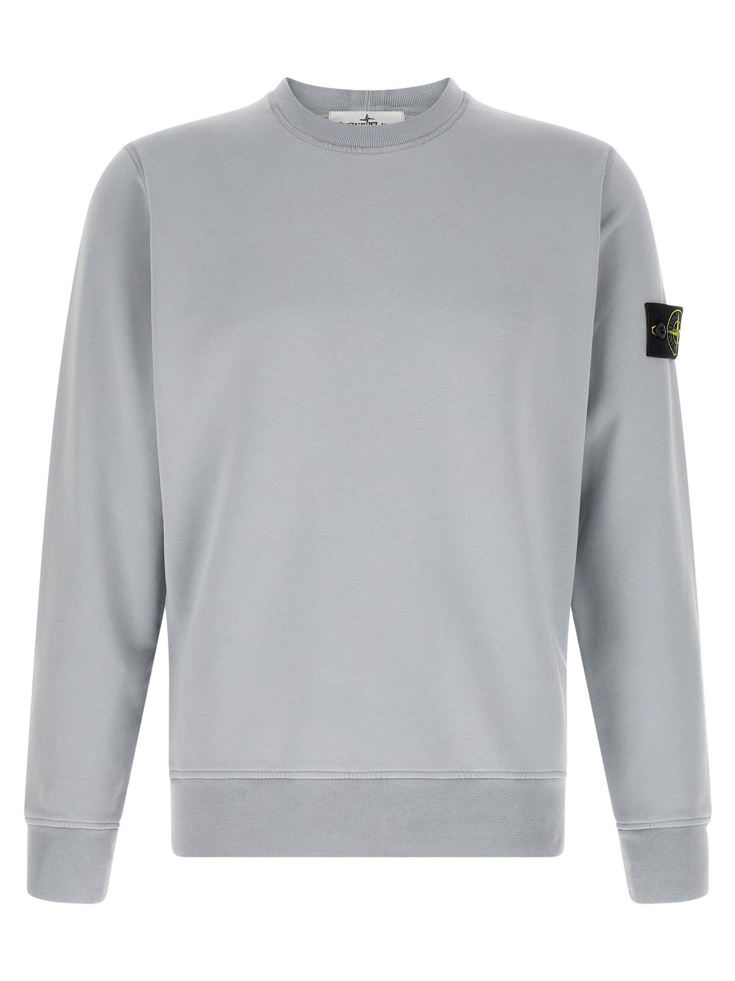 Sweatshirt by Stone Island for men in organic cotton gray showcases a slouchy chic silhouette, artfully detailed with a slouchy chic crew neckline and for a slouchy chic finish.
