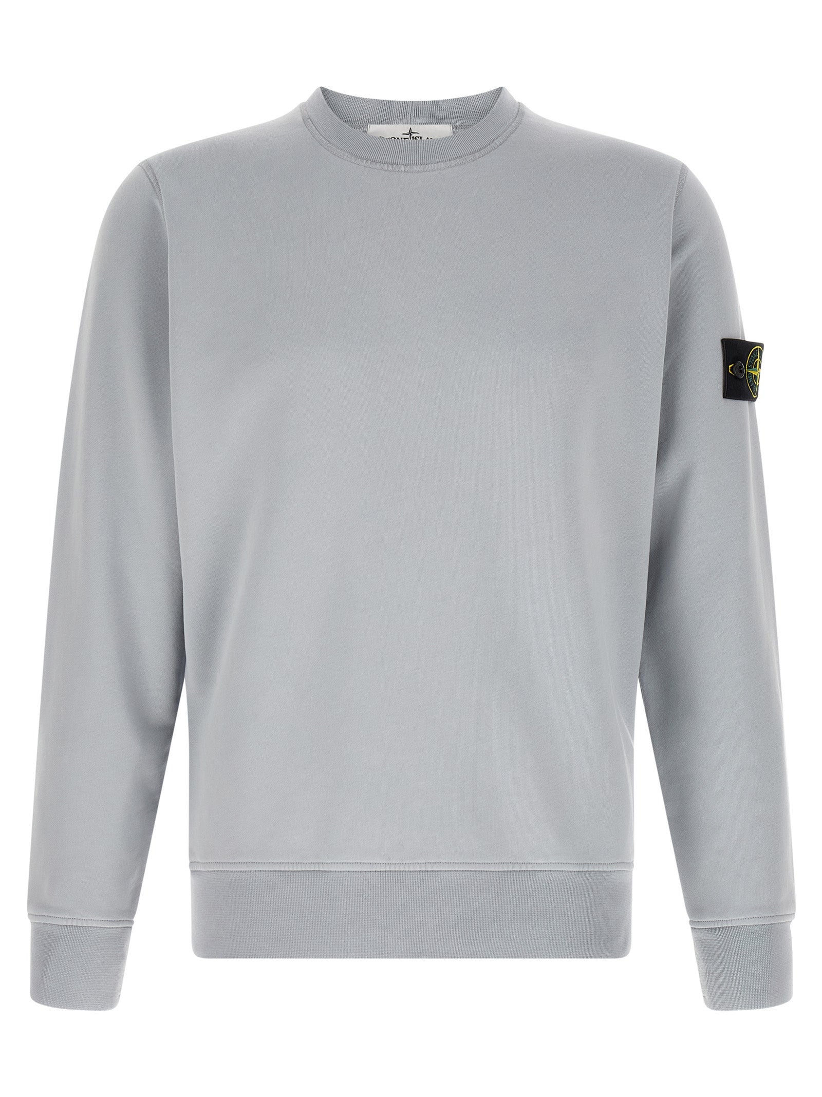 Sweatshirt by Stone Island for men in organic cotton gray showcases a slouchy chic silhouette, artfully detailed with a slouchy chic crew neckline and for a slouchy chic finish.