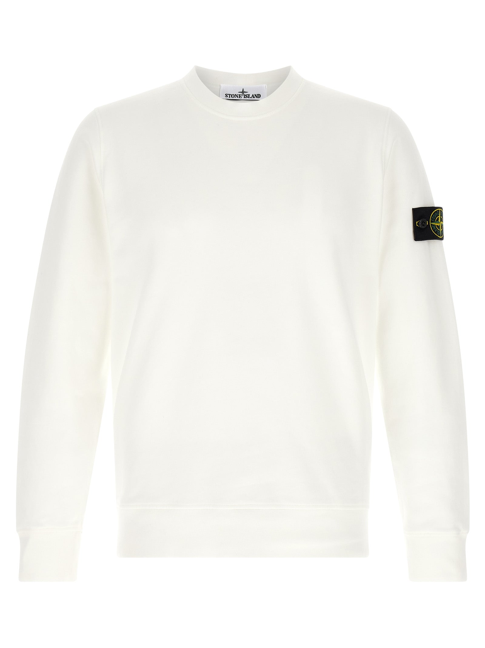 Sweatshirt by Stone Island for men in organic cotton white presents a smart casual silhouette, featuring a smart casual and for a sophisticated look.