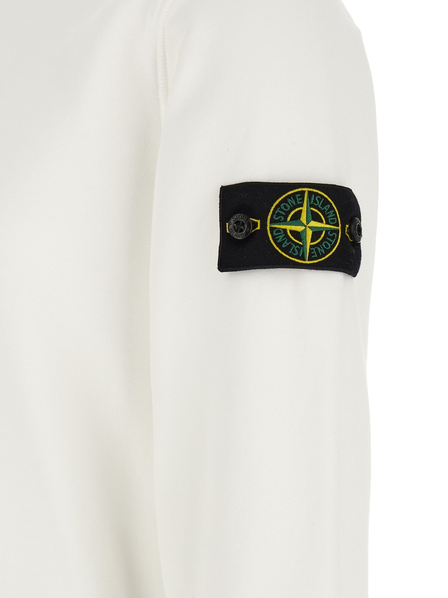 Sweatshirt by Stone Island for men in organic cotton white features an provocated silhouette, detailed with a provocated and a refined for a sophisticated aesthetic.