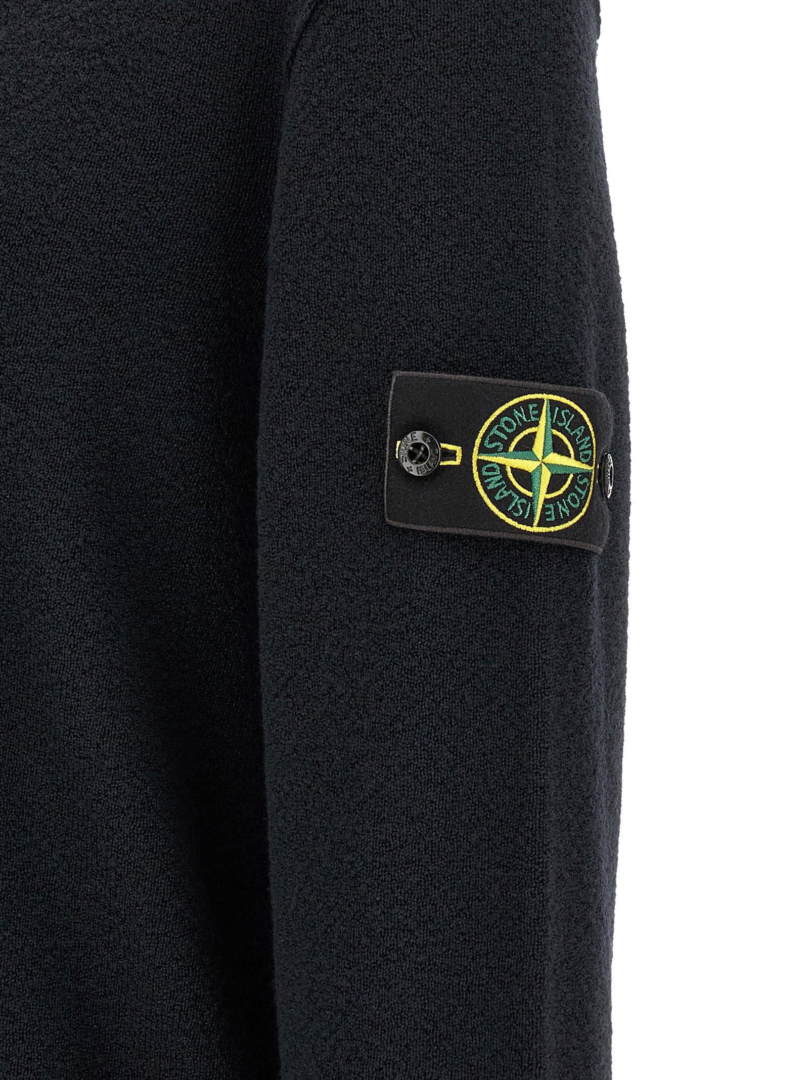 Cardigan by Stone Island for men in virgin wool blue features a nuanced silhouette with a refined and nuanced detailing for a sophisticated look.