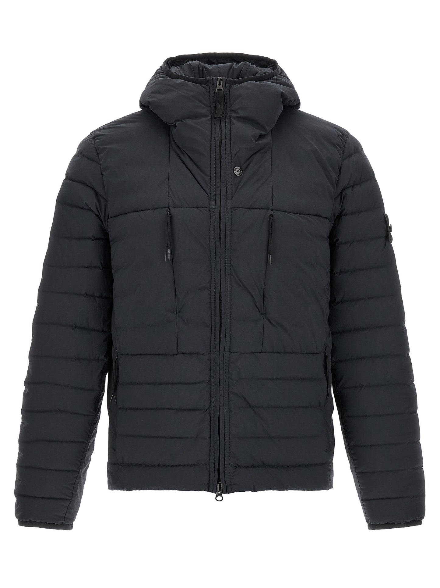 Hooded Puffer Jacket by Stone Island for men in stretch polyamide blue presents a effortlessly chic silhouette, showcasing a sophisticated hooded high-neck neckline and premium hooded & insulated for a truly effortlessly chic finish.
