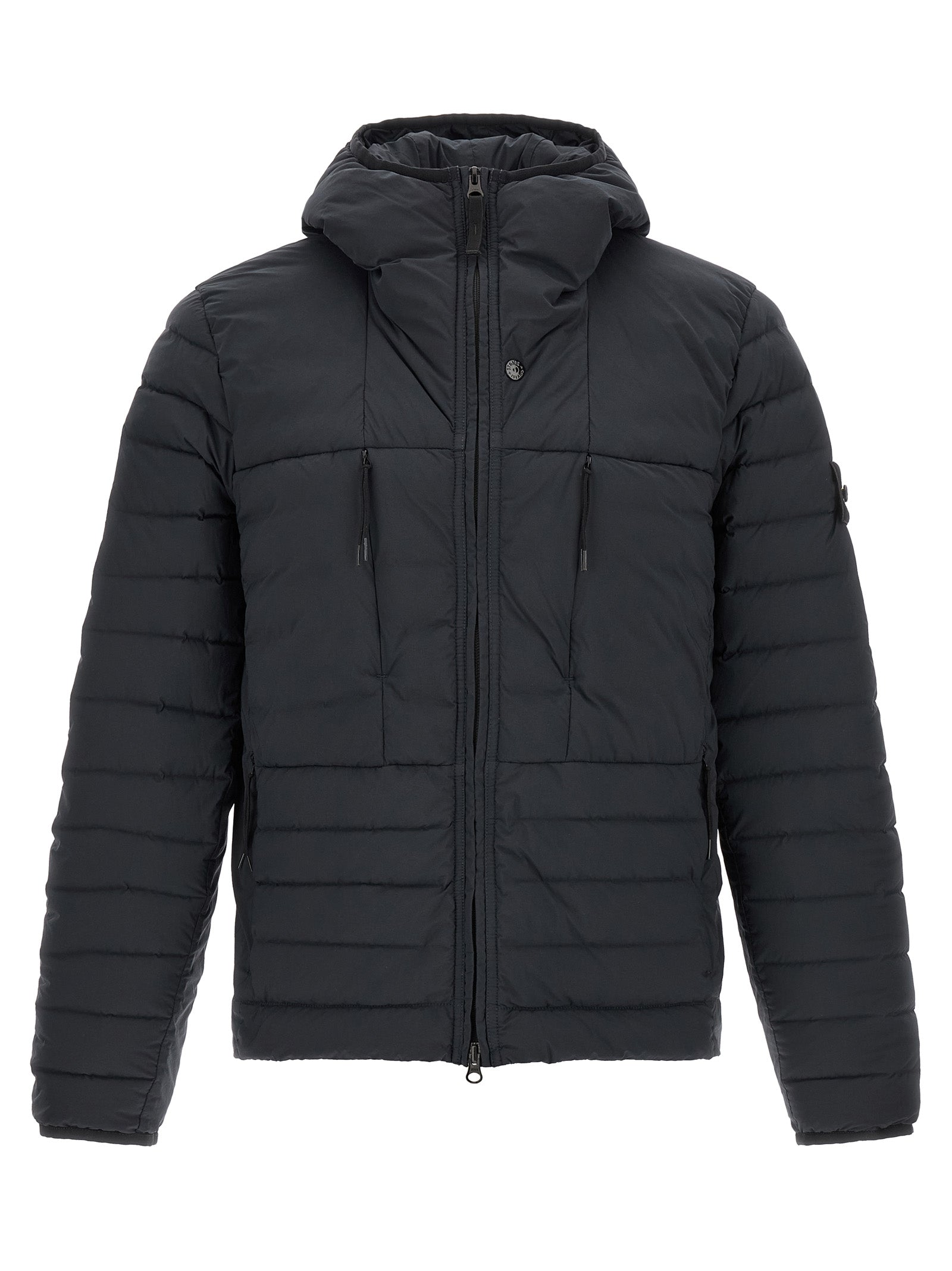 Hooded Puffer Jacket by Stone Island for men in stretch polyamide blue presents a effortlessly chic silhouette, showcasing a sophisticated hooded high-neck neckline and premium hooded & insulated for a truly effortlessly chic finish.