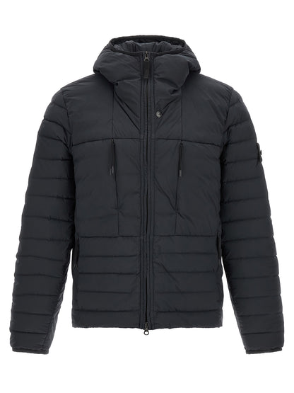 Hooded Puffer Jacket by Stone Island for men in stretch polyamide blue presents a effortlessly chic silhouette, showcasing a sophisticated hooded high-neck neckline and premium hooded & insulated for a truly effortlessly chic finish.