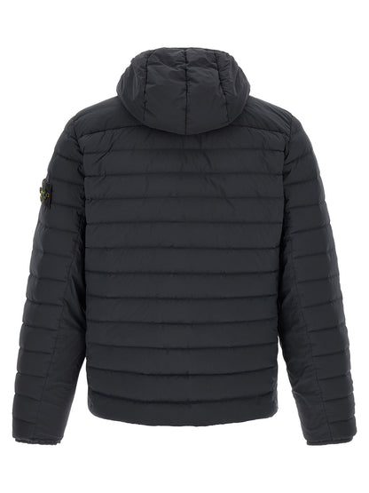 Hooded Puffer Jacket by Stone Island for men in stretch polyamide blue features an on trend silhouette, showcasing refined hooded & insulated and a sophisticated hooded high-neck neckline for a truly on trend finish.