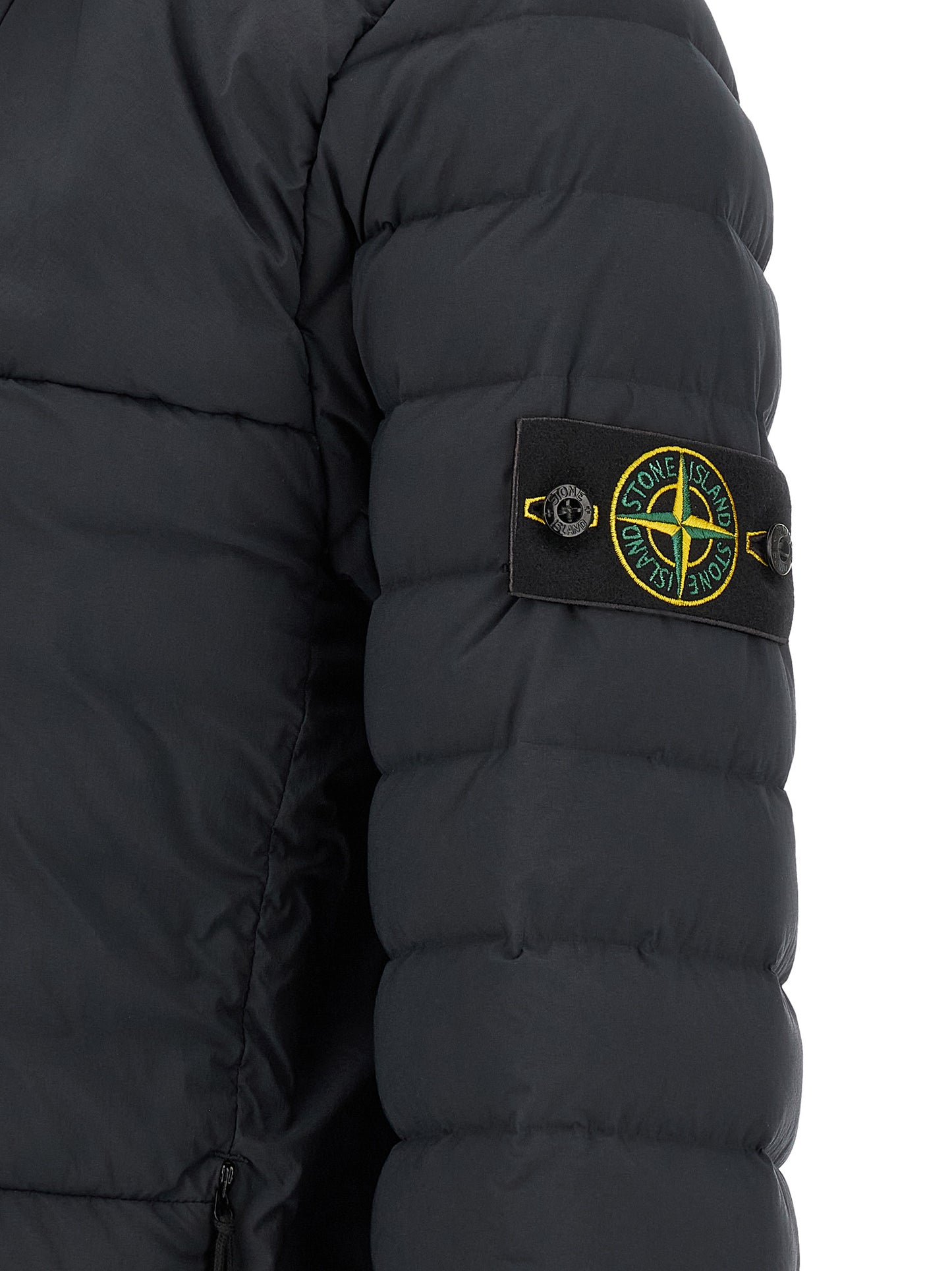 Hooded Puffer Jacket by Stone Island for men in stretch polyamide blue showcases a bohemian silhouette, artfully detailed with a bohemian and signature hooded & insulated for a truly bohemian finish.