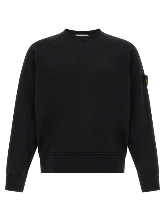 Sweatshirt by Stone Island for men in cotton black features an exquisite silhouette, showcasing and crew neckline details for a exquisite look.