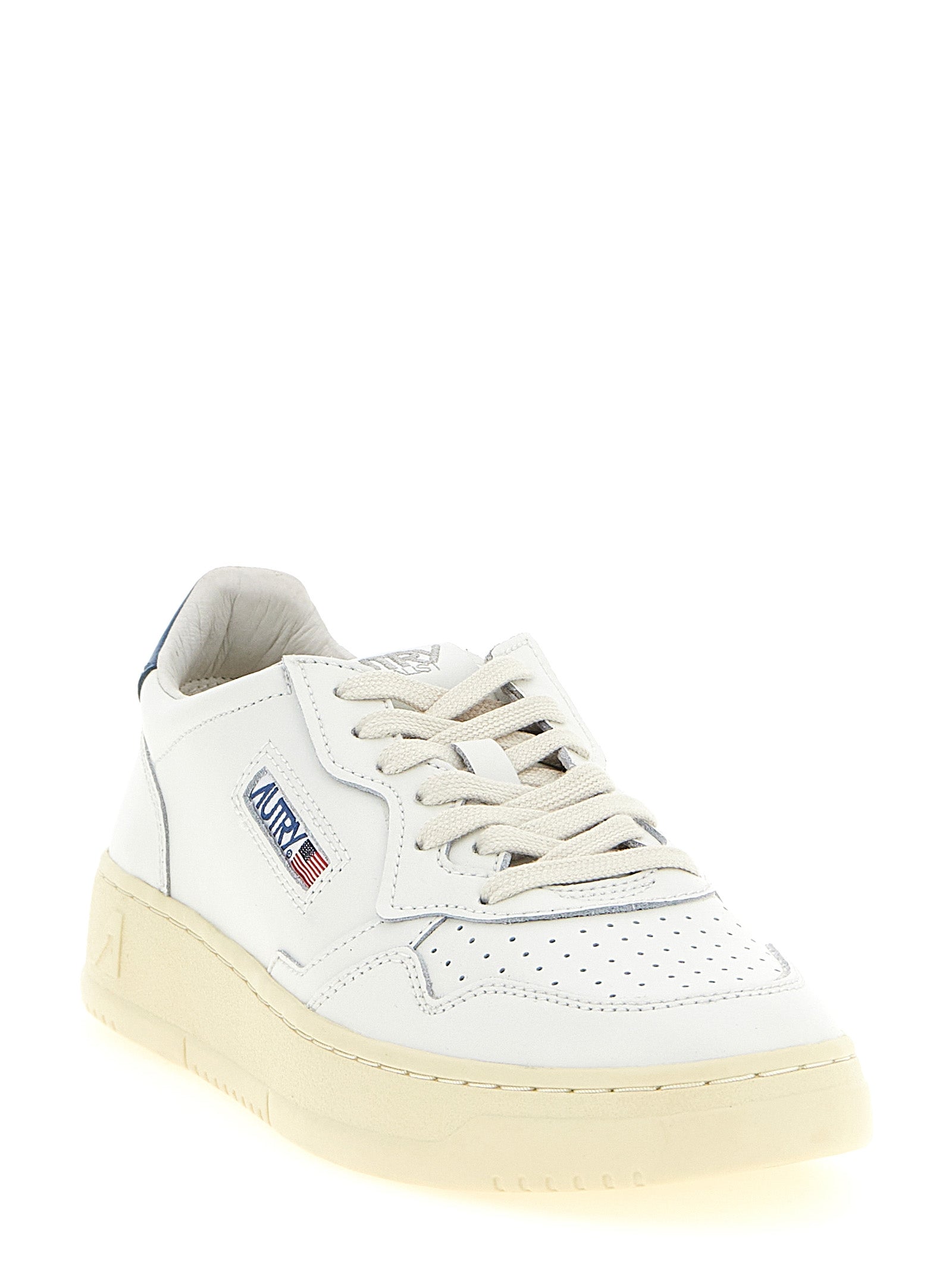 Sneakers by Autry for men in cotton & bos taurus cowhide leather blue, cream, white & signature features a chic design, perfectly showcasing the chic low-top style of this Men's Low Top Cotton & Bos Taurus Cowhide Leather Sneakers.
