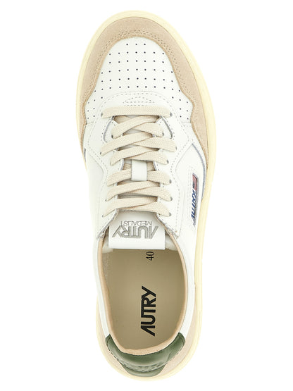 Sneakers by Autry for men in suede cowhide leather & nylon beige, green, multicolor, olive & white features an versatile design from the Men's Low Top Tennis Suede Cowhide Leather & Nylon Sneakers collection, highlighting a versatile low-top tennis style for a premium, high-fashion look.