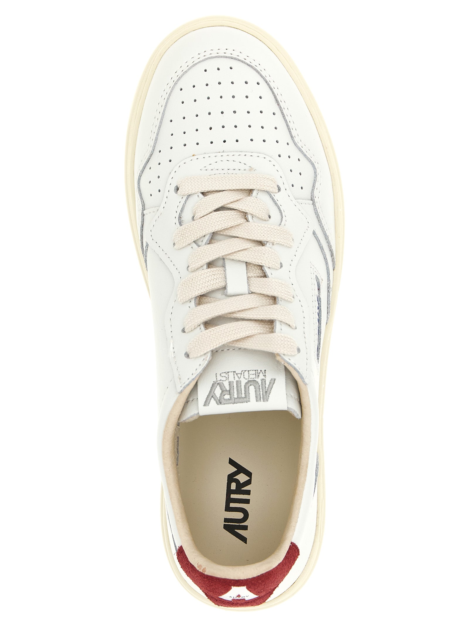 Athletic Sneakers by Autry for men in terrycloth & suede cowhide leather bordeaux, burgundy, cream, white & monogram features an timeless silhouette from the Men's Athletic Terrycloth & Suede Cowhide Leather Sneakers collection, showcasing a timeless athletic style for a timeless look.
