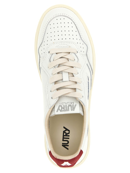 Athletic Sneakers by Autry for men in terrycloth & suede cowhide leather bordeaux, burgundy, cream, white & monogram features an timeless silhouette from the Men's Athletic Terrycloth & Suede Cowhide Leather Sneakers collection, showcasing a timeless athletic style for a timeless look.
