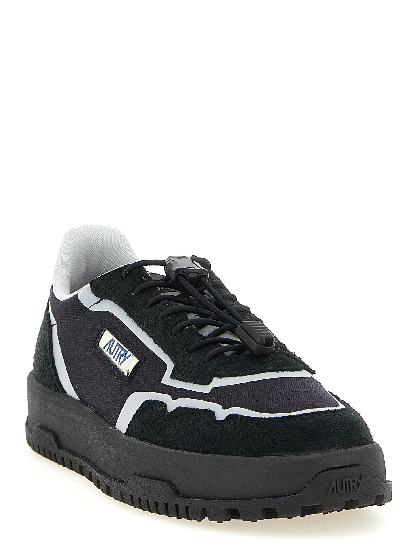 Athletic Sneakers by Autry for men in tu nylon suede leather black & silver features an exquisite silhouette, showcasing the premium low-top style of the Men's Low Top TU Nylon Suede Leather Athletic Sneakers with an exquisite finish.