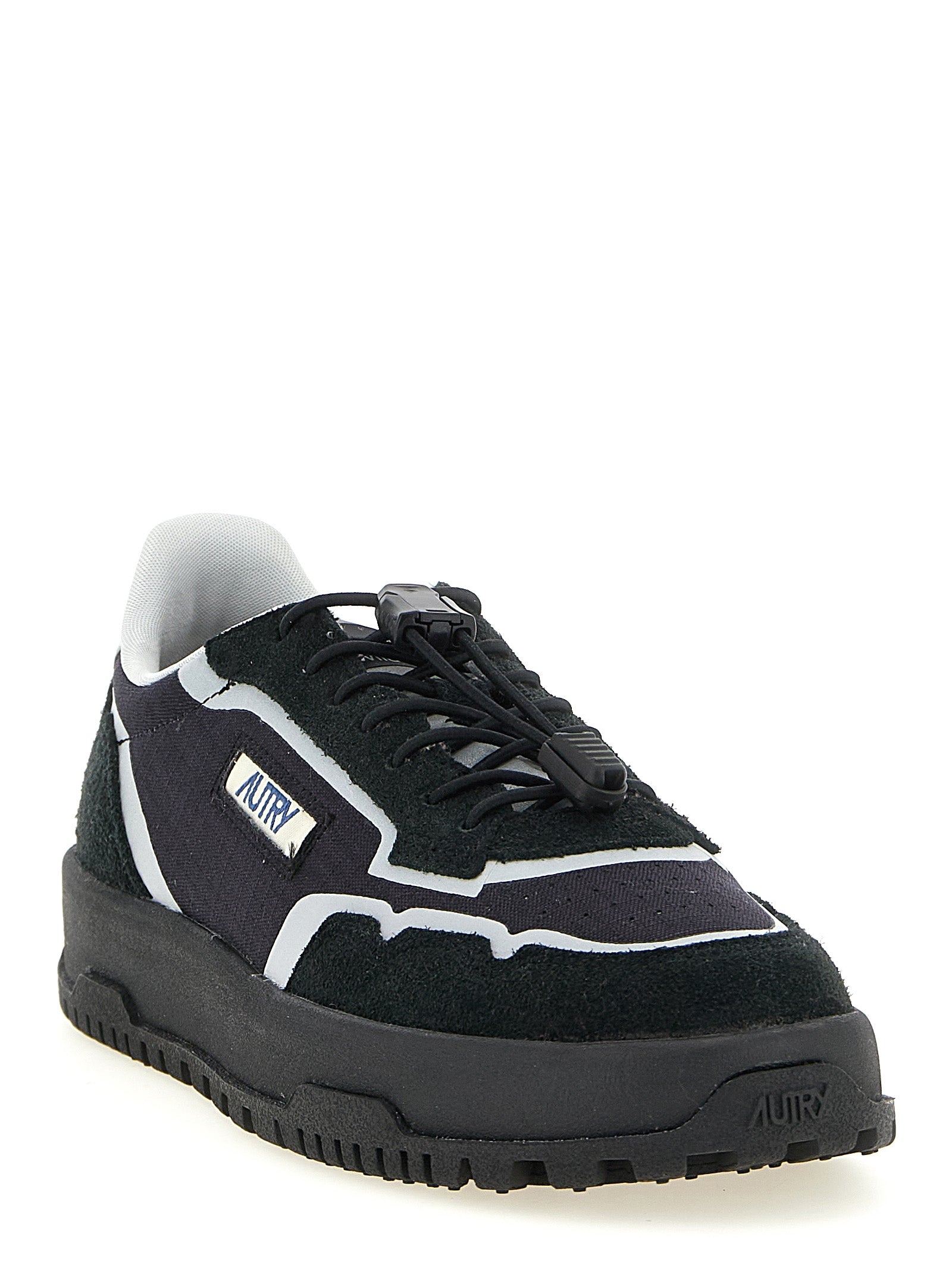 Athletic Sneakers by Autry for men in tu nylon suede leather black & silver features an exquisite silhouette, showcasing the premium low-top style of the Men's Low Top TU Nylon Suede Leather Athletic Sneakers with an exquisite finish.