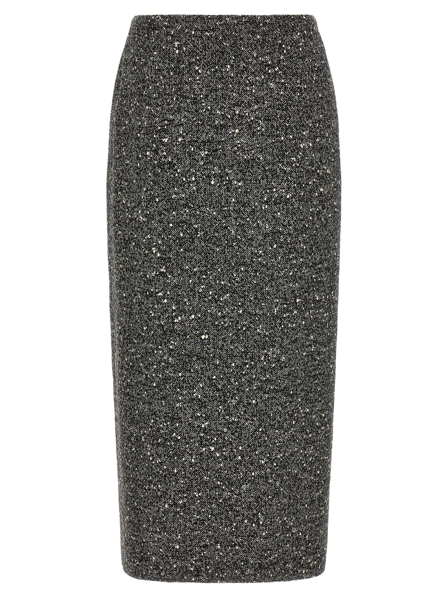 Skirt by Valentino Garavani for women in polyamide & virgin wool bicolour, black, white & chevron showcases a dramatic silhouette, artfully capturing the essence of the Women's Pencil Asymmetrical High Rise Polyamide & Virgin Wool Skirt in a dramatic midi cut for a refined look.