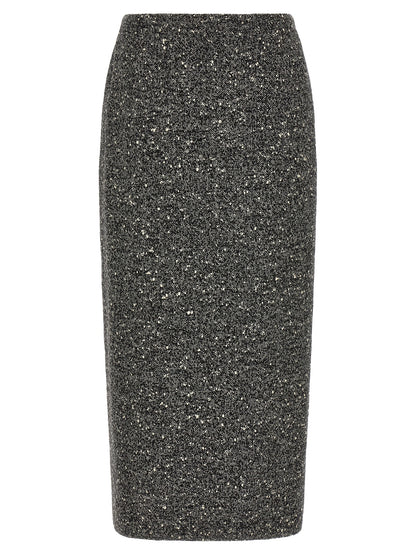 Skirt by Valentino Garavani for women in polyamide & virgin wool bicolour, black, white & chevron showcases a dramatic silhouette, artfully capturing the essence of the Women's Pencil Asymmetrical High Rise Polyamide & Virgin Wool Skirt in a dramatic midi cut for a refined look.
