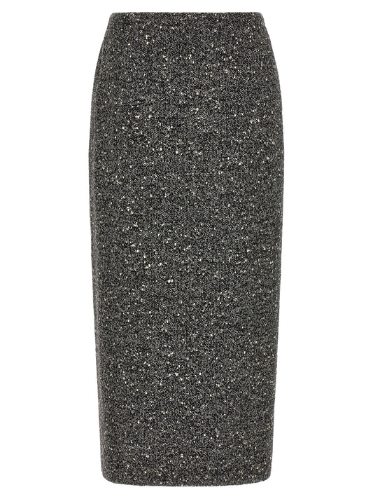 Skirt by Valentino Garavani for women in polyamide & virgin wool bicolour, black, white & chevron showcases a dramatic silhouette, artfully capturing the essence of the Women's Pencil Asymmetrical High Rise Polyamide & Virgin Wool Skirt in a dramatic midi cut for a refined look.