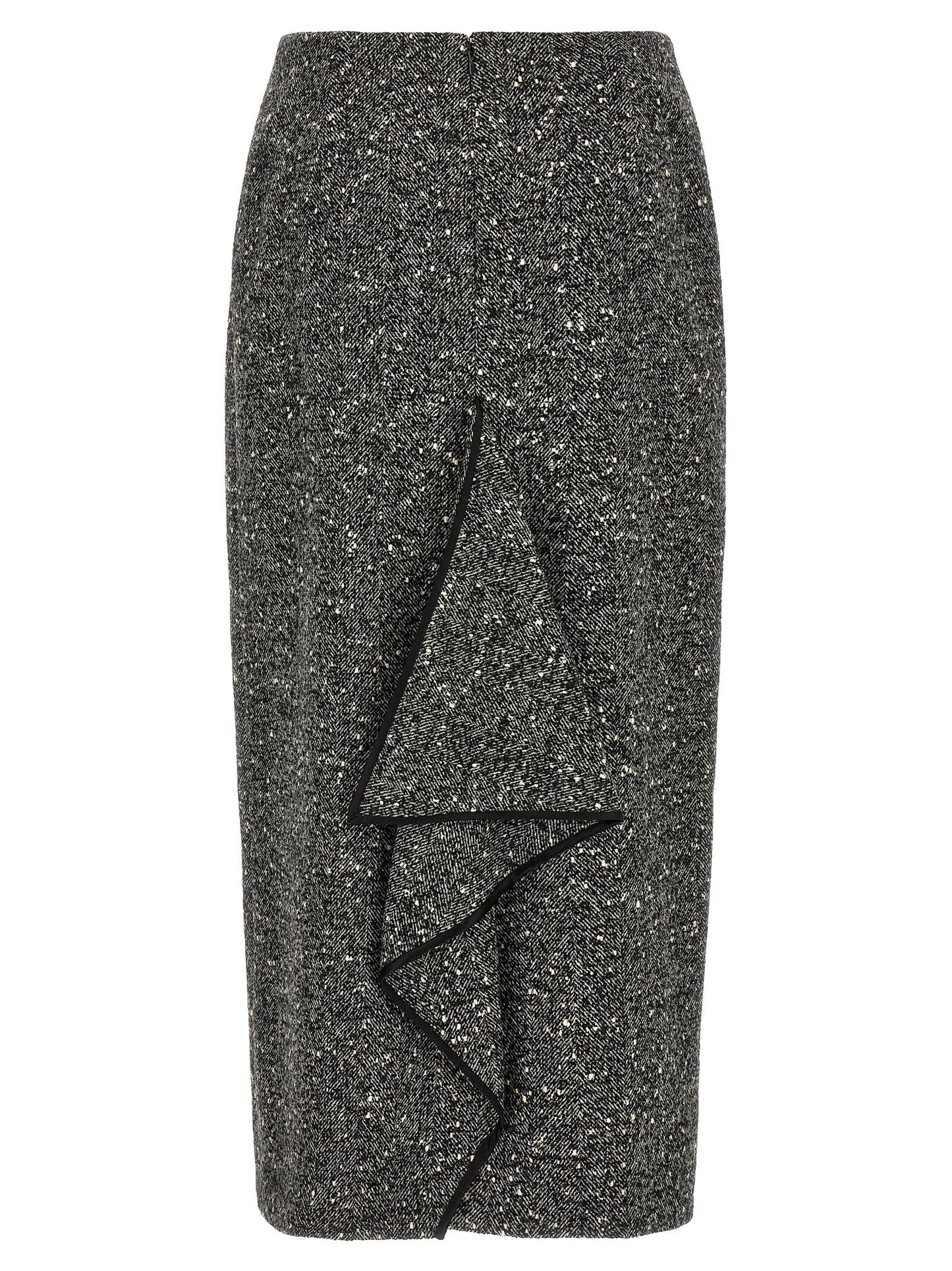 Skirt by Valentino Garavani for women in polyamide & virgin wool bicolour, black, white & chevron features an tailored silhouette, artfully capturing the essence of Women's Pencil Asymmetrical High Rise Polyamide & Virgin Wool Skirt in a sophisticated midi.