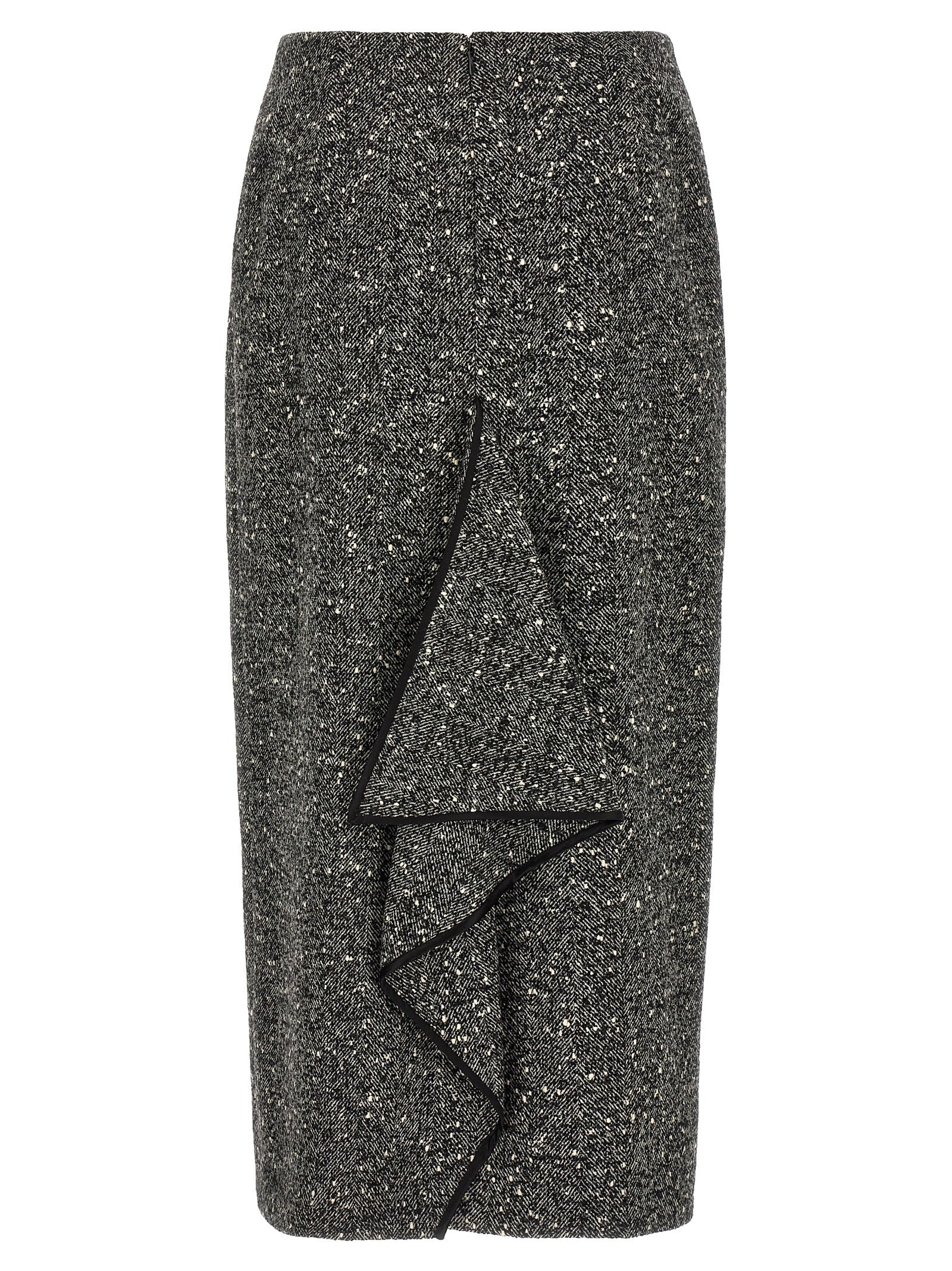 Skirt by Valentino Garavani for women in polyamide & virgin wool bicolour, black, white & chevron features an tailored silhouette, artfully capturing the essence of Women's Pencil Asymmetrical High Rise Polyamide & Virgin Wool Skirt in a sophisticated midi.