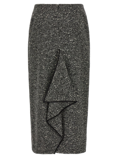Skirt by Valentino Garavani for women in polyamide & virgin wool bicolour, black, white & chevron features an tailored silhouette, artfully capturing the essence of Women's Pencil Asymmetrical High Rise Polyamide & Virgin Wool Skirt in a sophisticated midi.