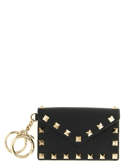 Cardholder Card Case by Valentino Garavani for women in calfskin leather black features a distinguished silhouette, showcasing the distinguished design of the Rockstud Calfskin Leather Cardholder Card Case with refined card-organization compact-design.