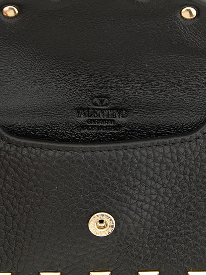 Cardholder Card Case by Valentino Garavani for women in calfskin leather black showcases a couture-grade silhouette from the Rockstud Calfskin Leather Cardholder Card Case collection, highlighting functional card-organization compact-design for a couture-grade finish.