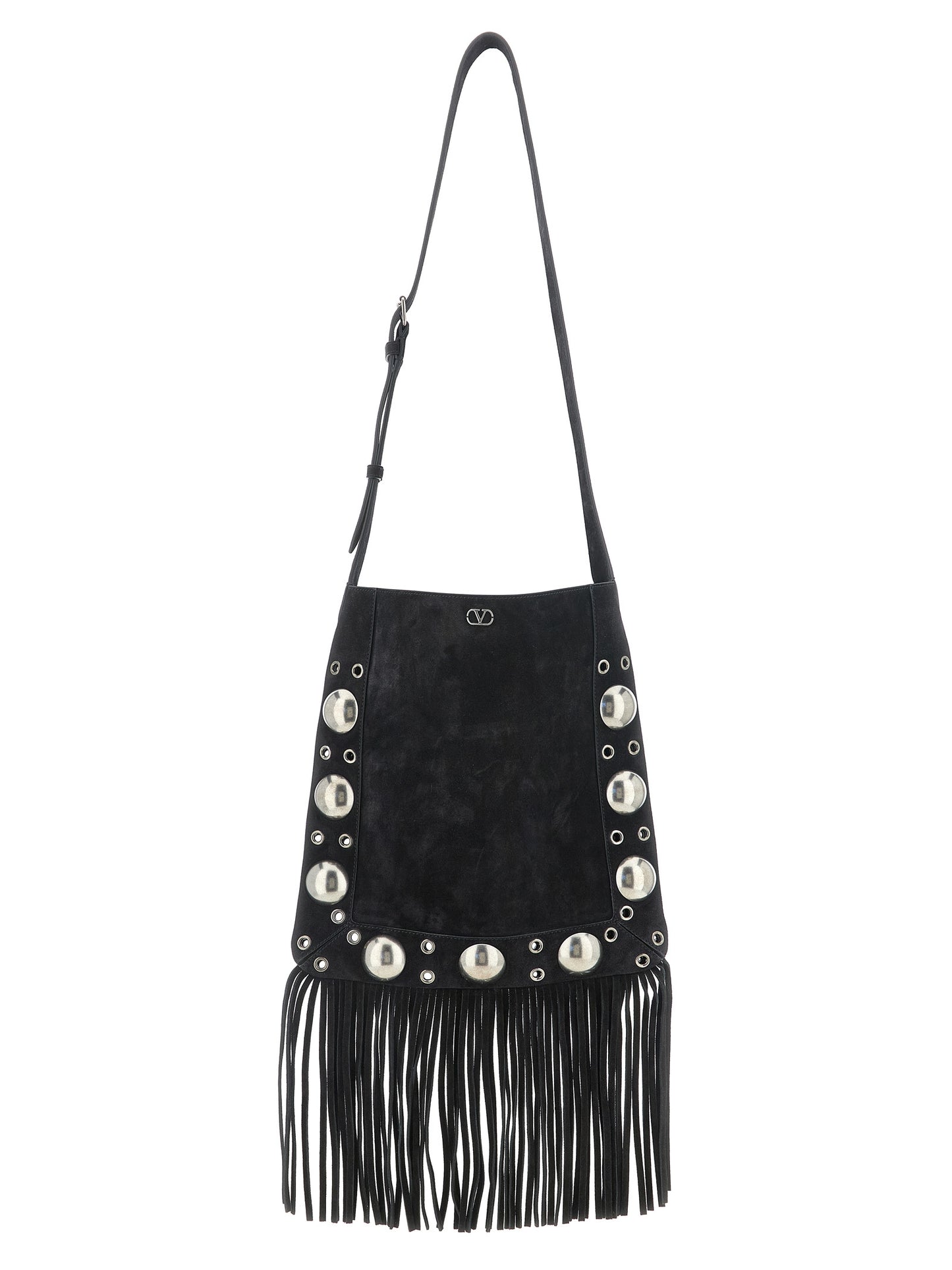 Shoulder Bag by Valentino Garavani for men in suede calfskin leather black, silver & signature presents a versatile silhouette, showcasing a secure and versatile with versatile shoulder-strap & adjustable-strap for a sophisticated look.