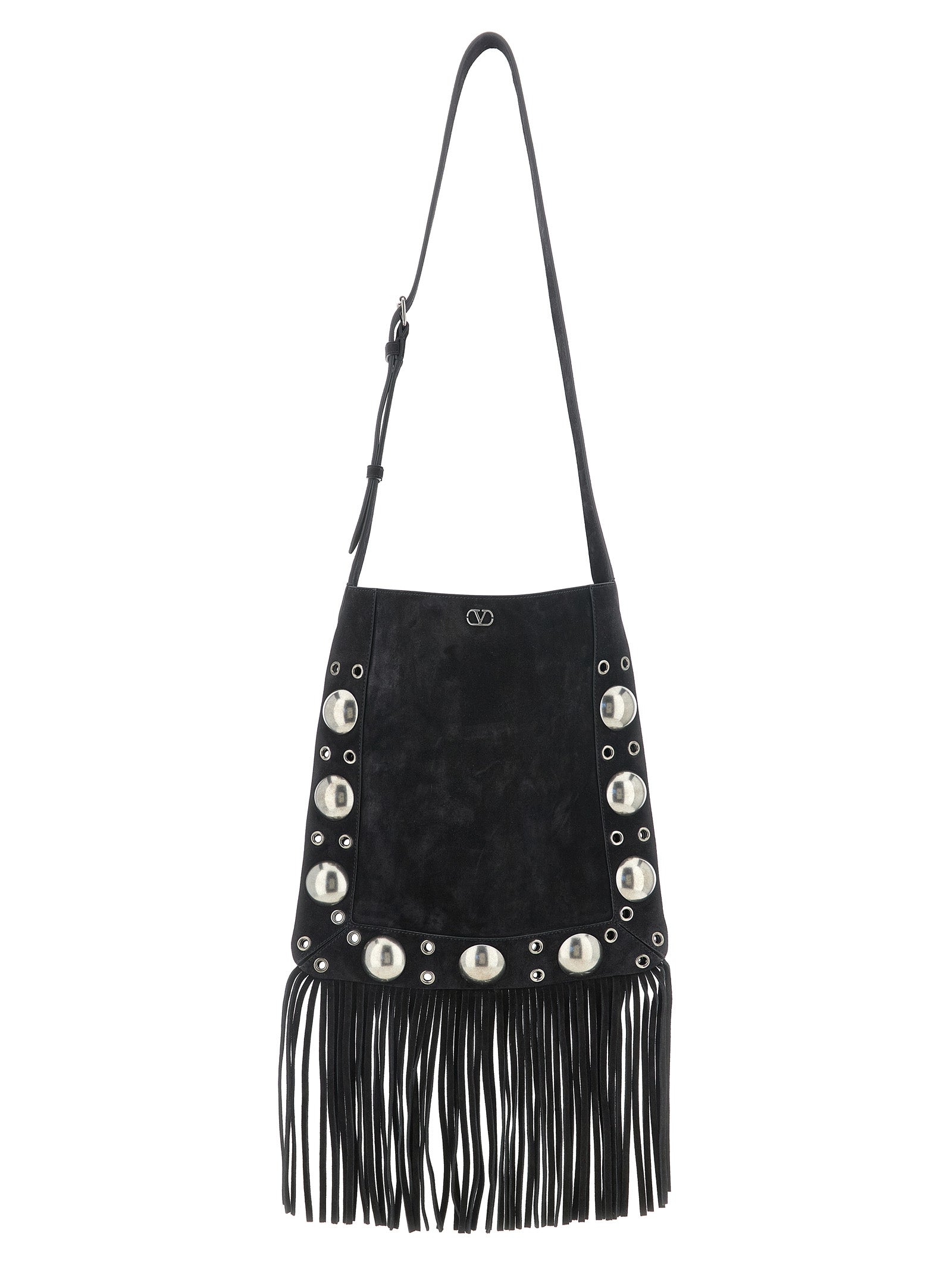 Shoulder Bag by Valentino Garavani for men in suede calfskin leather black, silver & signature presents a versatile silhouette, showcasing a secure and versatile with versatile shoulder-strap & adjustable-strap for a sophisticated look.