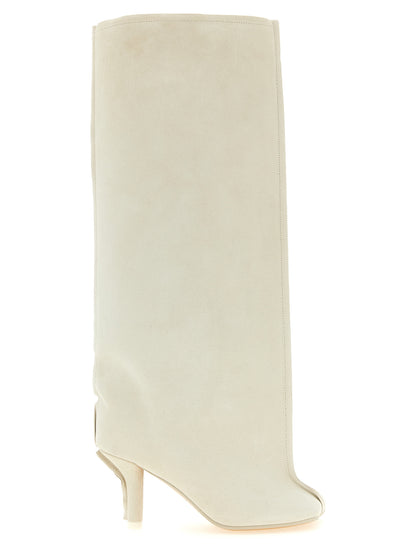 MM6 Maison Margiela Women's Cowhide Leather Stiletto Over-The-Knee Boots - White Signature
