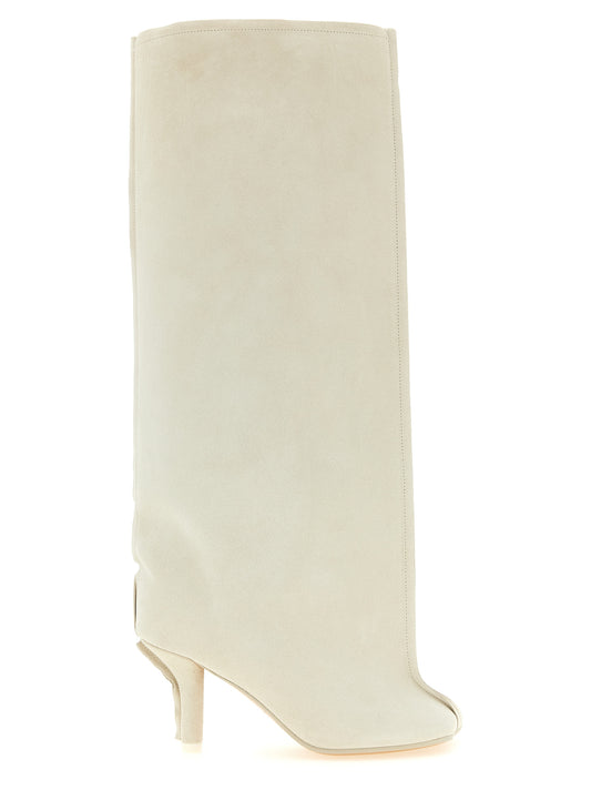 MM6 Maison Margiela Women's Cowhide Leather Stiletto Over-The-Knee Boots - White Signature