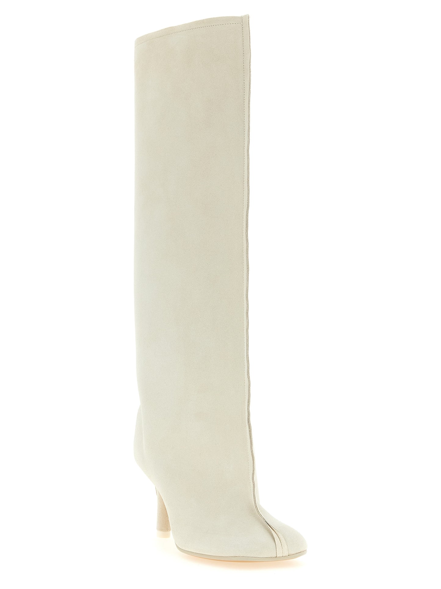 MM6 Maison Margiela Women's Cowhide Leather Stiletto Over-The-Knee Boots - White Signature