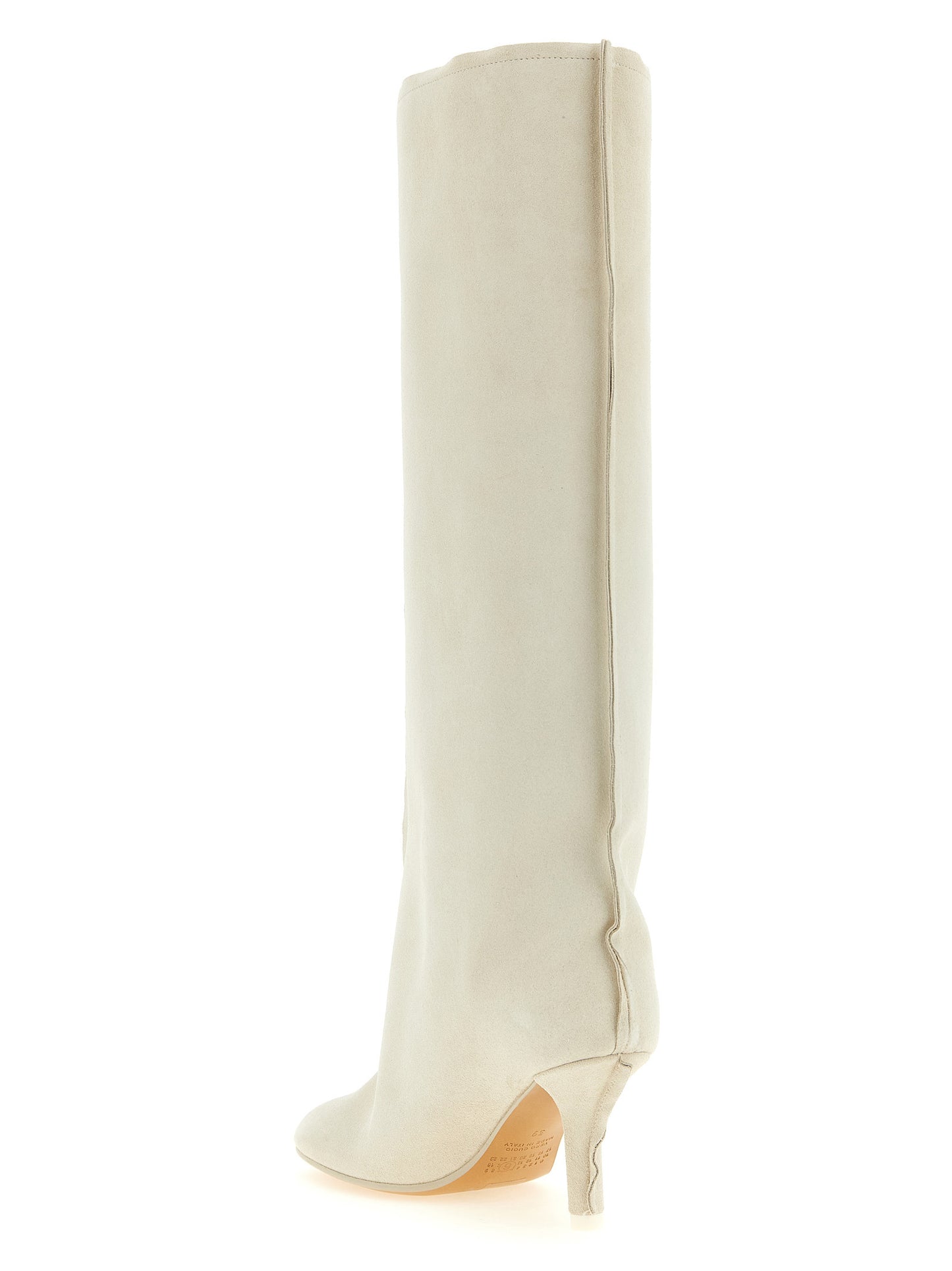MM6 Maison Margiela Women's Cowhide Leather Stiletto Over-The-Knee Boots - White Signature