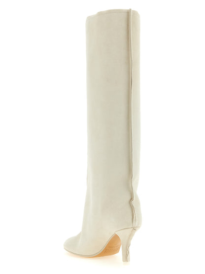 MM6 Maison Margiela Women's Cowhide Leather Stiletto Over-The-Knee Boots - White Signature